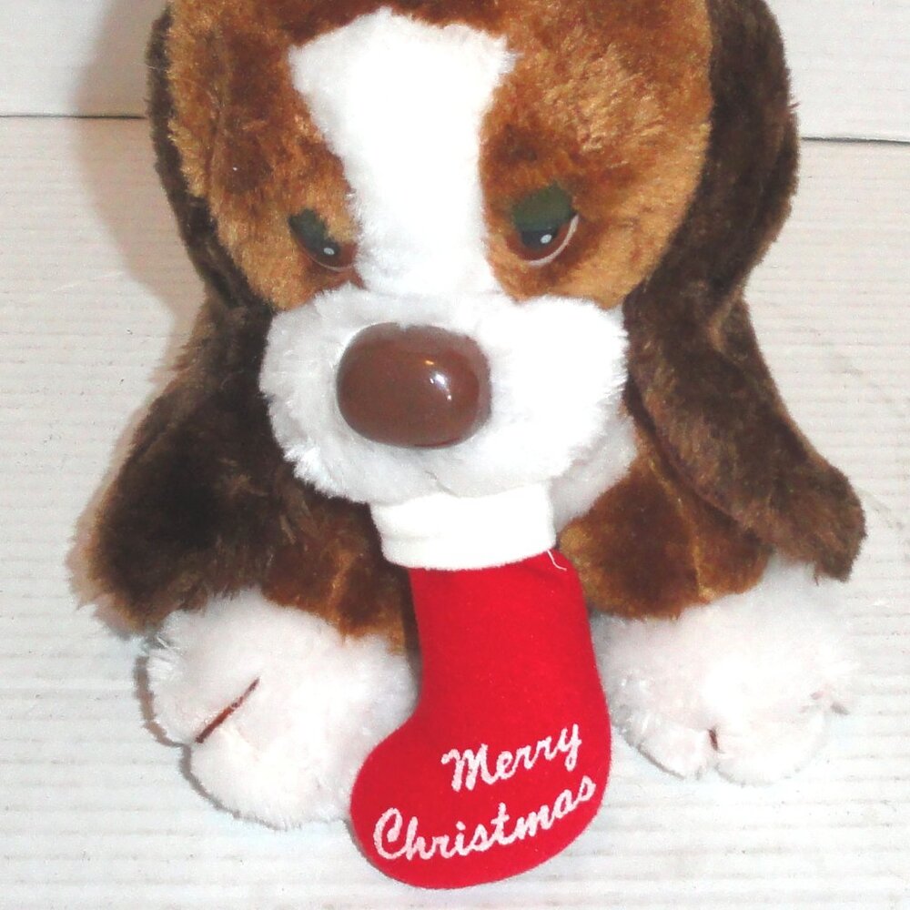 Vintage Russ Berrie & Co. Baxter with Christmas Stocking 8" Tall Plush
